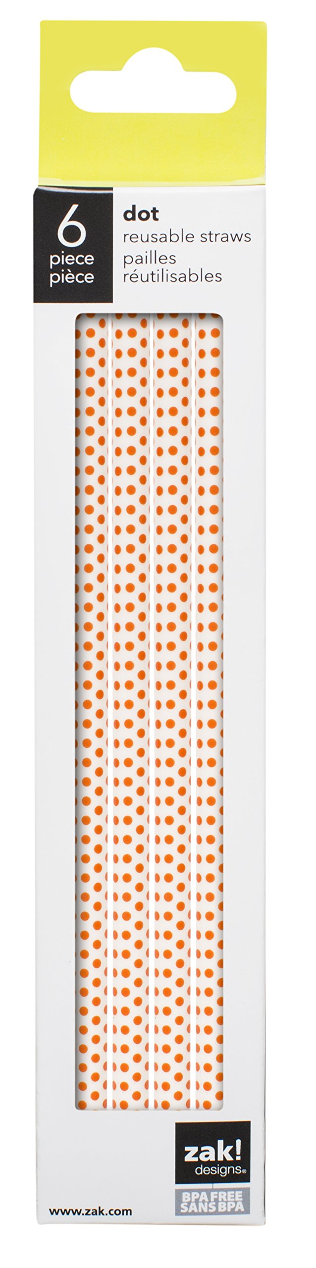 Zak Designs Dot Dot 6-pack Reusable Drinking Straws, White & Coral