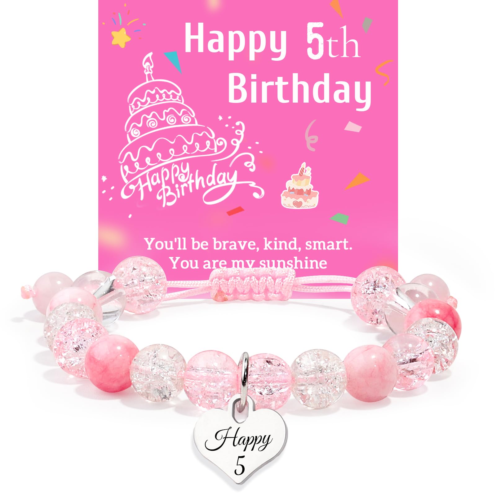 ZZLTAWS Birthday Bracelets Gifts for 1 2 3 4 5 6 7 8 Year Old Girls, Pink and white crystals Heart Charms Bracelets, Birthday Gifts for Girls Daughter