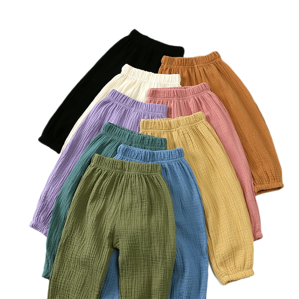 Confezione da 2 pantaloni estivi unisex per bambini, in cotone e lino, leggeri, traspiranti, anti zanzare, pantaloni casual