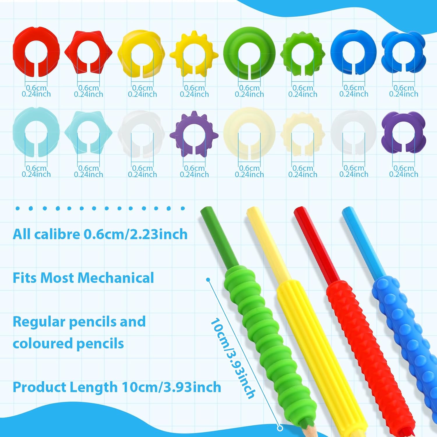32 Pack Textured Silicone Pencil Grips Bulk, Sensory Pencil Fidget Sleeves with ADHD Autism Anxiety Relief, Travel Fidget Tool for Adults Focus Calm Motor Skills(Pastel,Candy Macaron Colors)