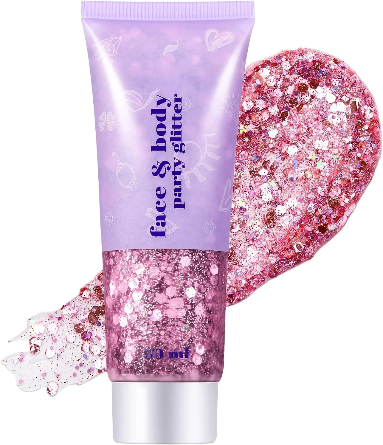 Go Ho Pink Face Body Glitter Gel,Singer Concerts Face Glitter Makeup,Holographic Long Lasting Chunky Sequins Glitters for Eye Lip Hair Nails,Festival Rave Accessories,03 Pink Glitter 52g