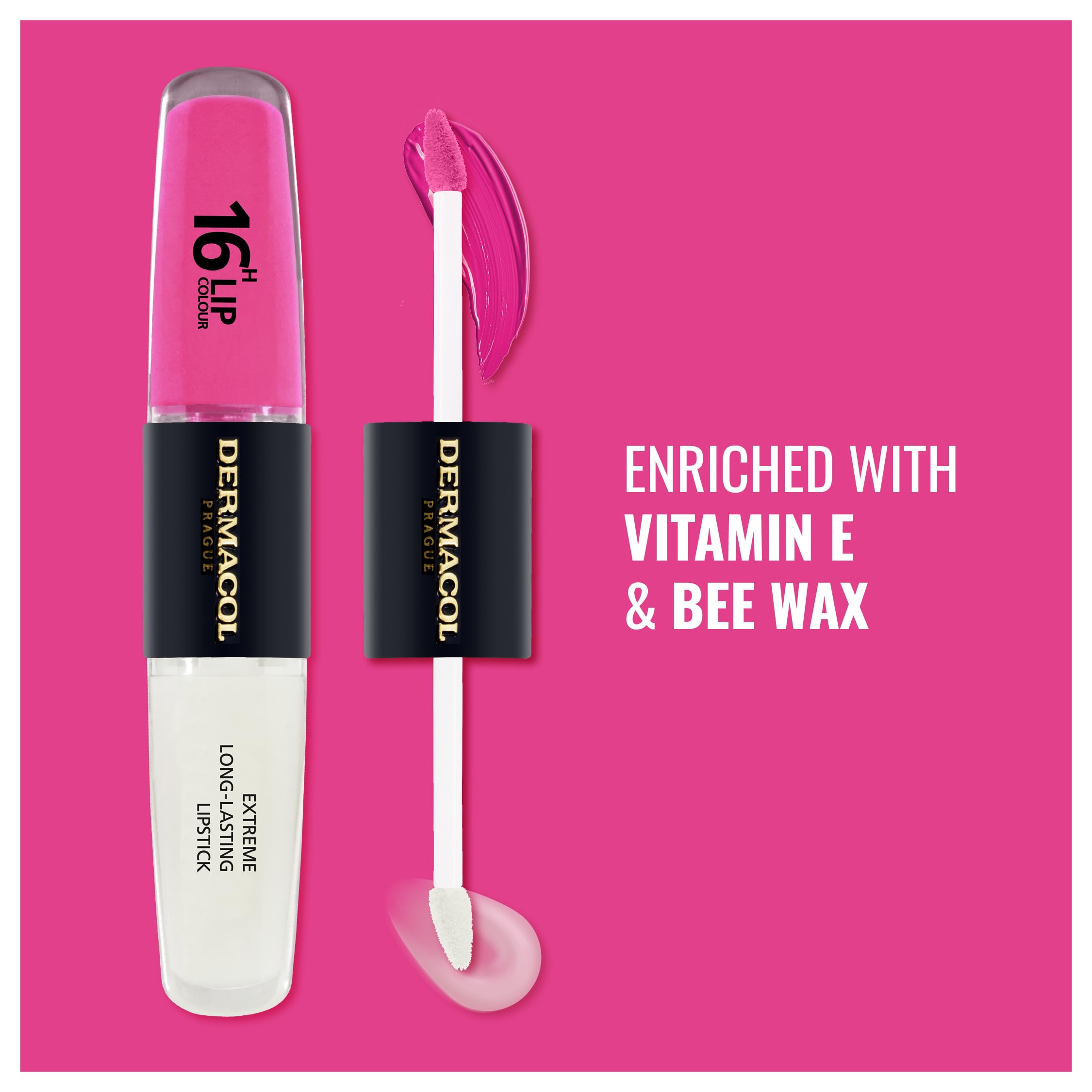 NEW Dermacol, 16-Hour Lip Colour, Highly Pigmented Glossy Lip Stain, Two-Phase Lip Plumper Gloss - Image 3