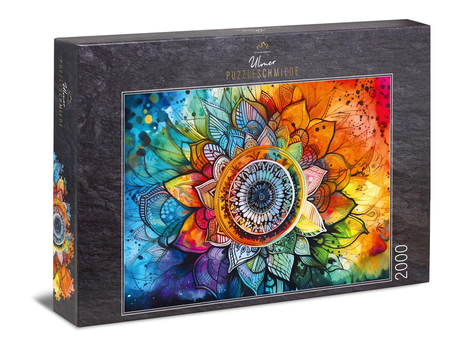 Ulmer Puzzleschmiede - Puzzle da 2000 pezzi con mandala arcobaleno – motivo ricco di colori – puzzle di mandala relativamente semplice grazie all'elevata varietà di forme e colori