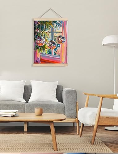 Miniatura 4 de Trendy Funky - Póster decorativo para pared, diseño de bola de discoteca retro de los años 70, enmarcado, plantas tropicales vibrantes y lienzos