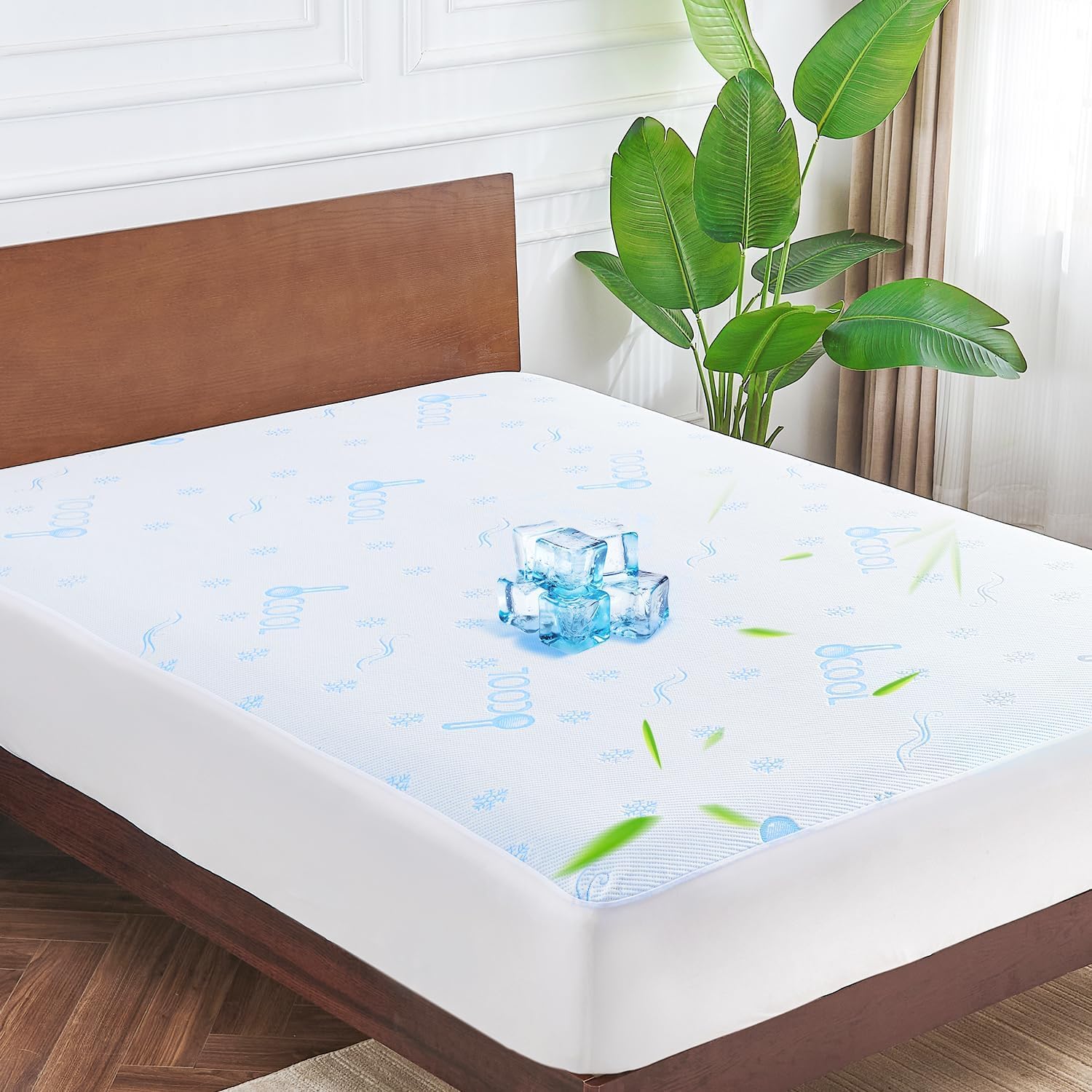 Cooling King Size Mattress Protector - 100% Waterproof & Breathable Cool 3D Air Fabric Bed Mattress Cover, Ultra Soft Noiseless Mattress Pad for 8"-21" Deep Pocket, Machine Washable (White) — image 1