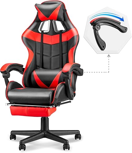 Soontrans Sillas rojas para juegos con reposapiés, silla ergonómica para juegos de computadora, silla de escritorio de oficina en casa con