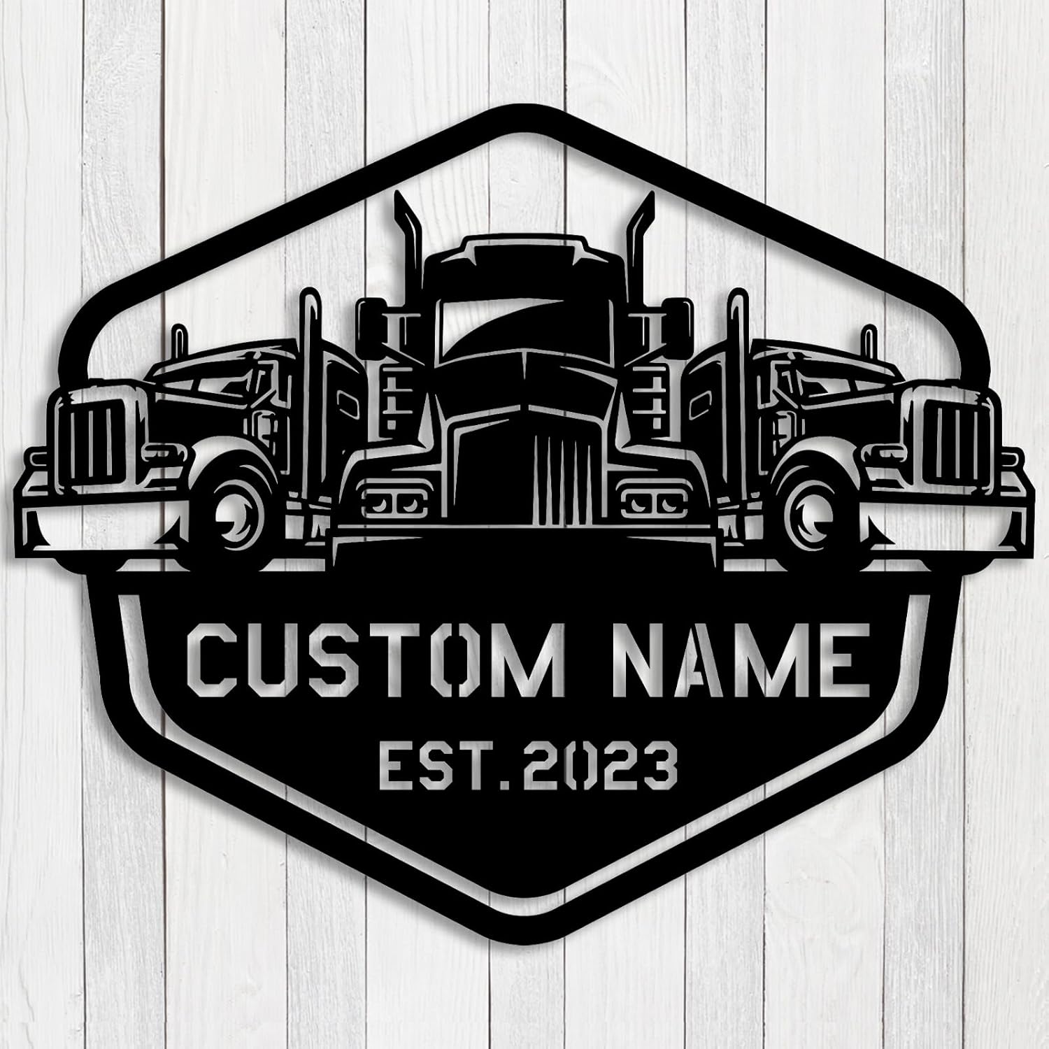 Custom Truck Metal Wall Art, Personalized Truck Metal Sign, Metal Truck Wall Decor, Dad Gift, Garage Decor, Personalized Trucker Name Sign, Trucker Gifts, Black, 8-24 Inches