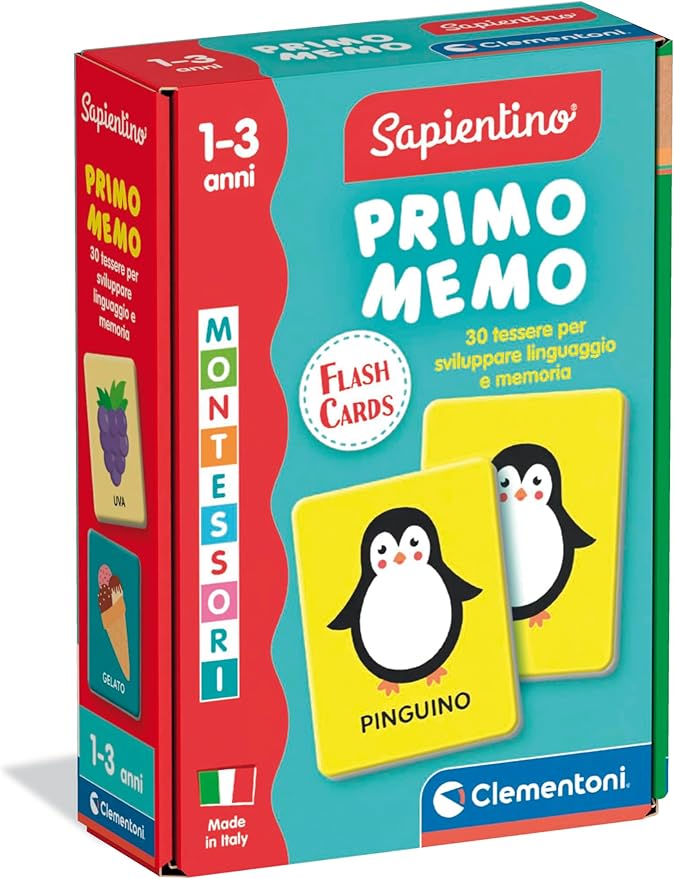 Clementoni Sapientino Baby Montessori - Carte Primo Memo, Gioco di Memoria Educativo Bambini 1-3 Anni, Carte Tattili per Sviluppare Linguaggio e Osservazione, Made in Italy, Lingua Italiana, 16830
