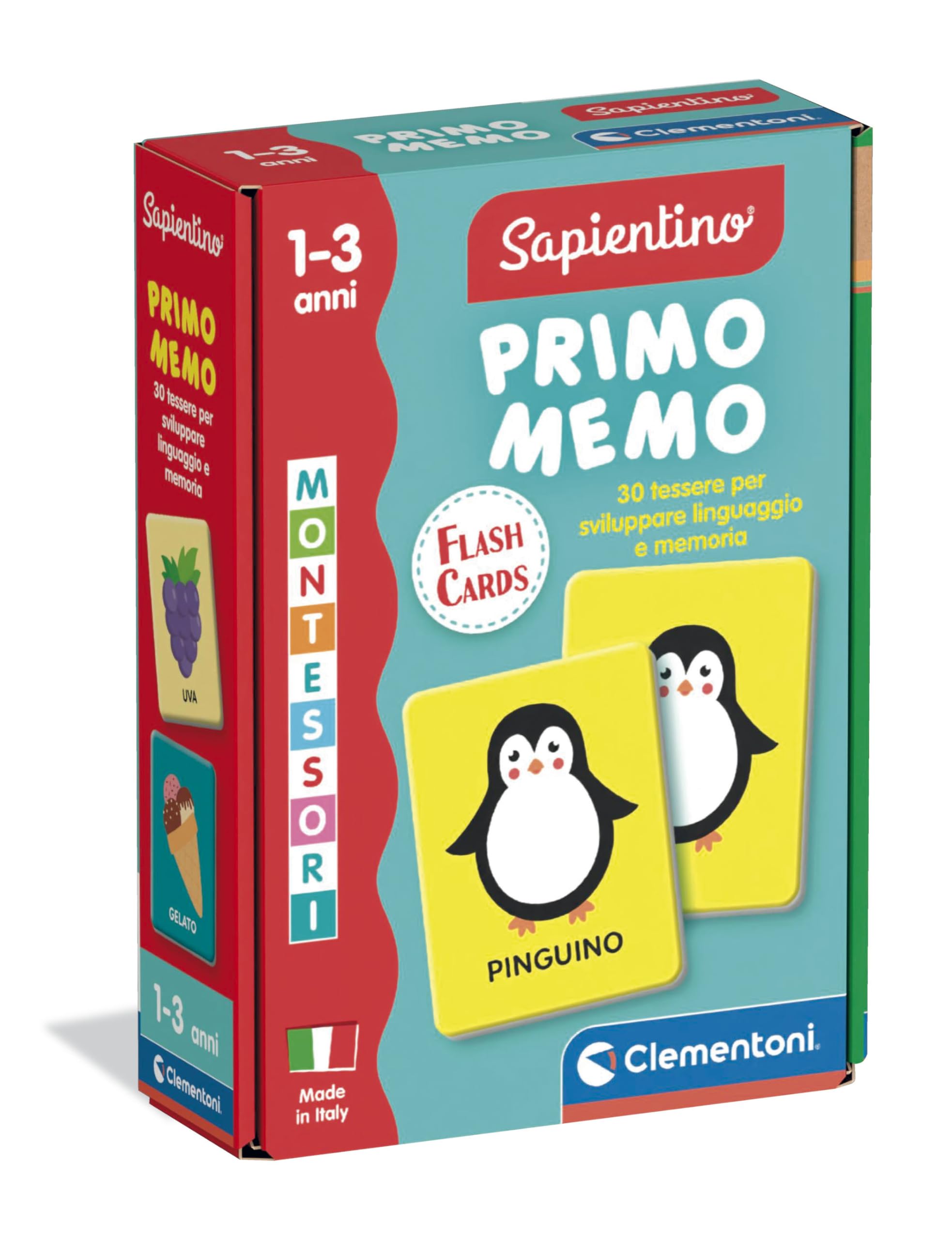 Clementoni Sapientino Baby Montessori - Carte Primo Memo, Gioco di Memoria Educativo Bambini 1-3 Anni, Carte Tattili per Sviluppare Linguaggio e Osservazione, Made in Italy, Lingua Italiana, 16830