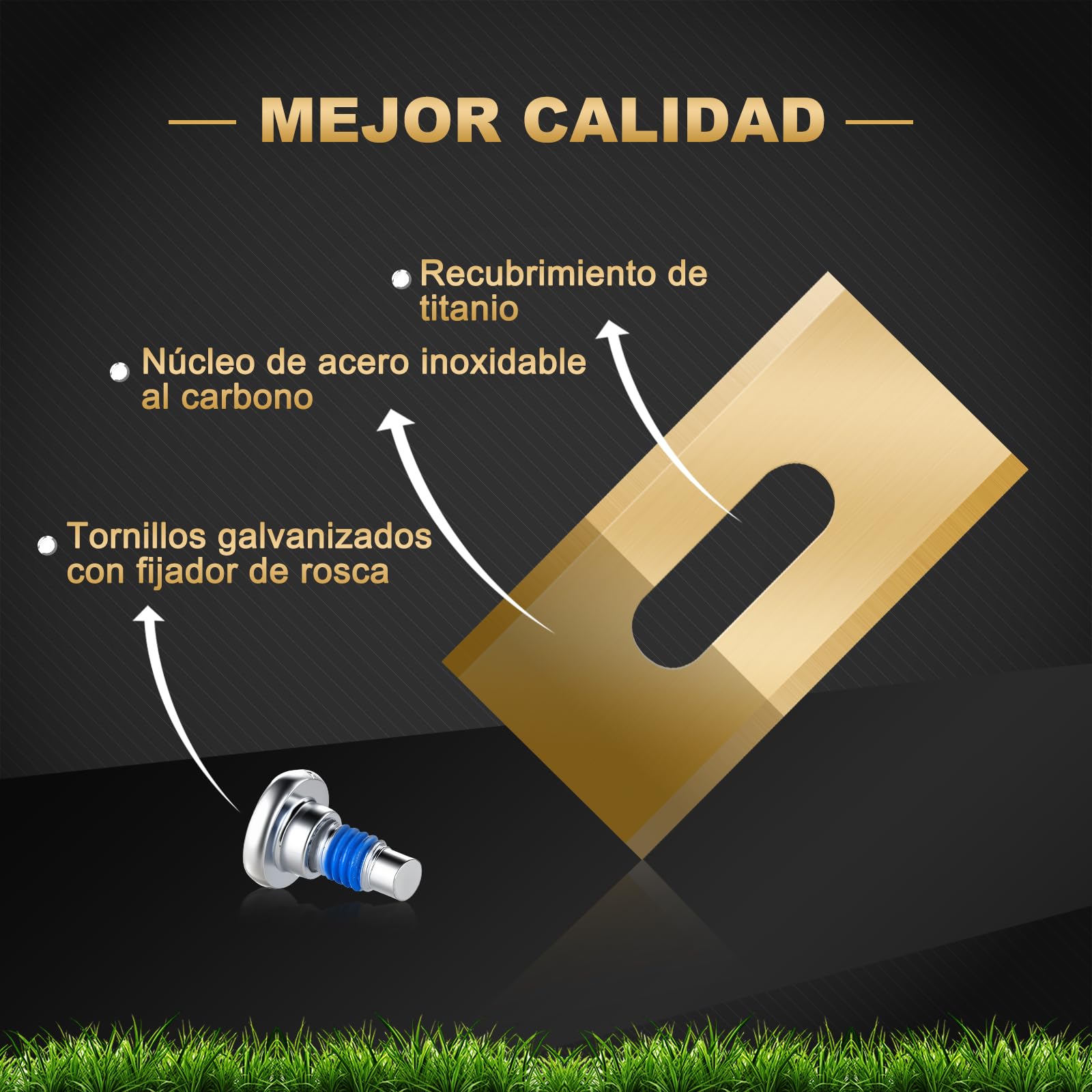 FourShow 36 Cuchillas Endurance Compatibles con Todos los Robots Cortacésped Husqvarna, Cuchillas de Reposición de Titanio Duraderas, Incluyendo Tornillos con Recubrimiento de Seguridad