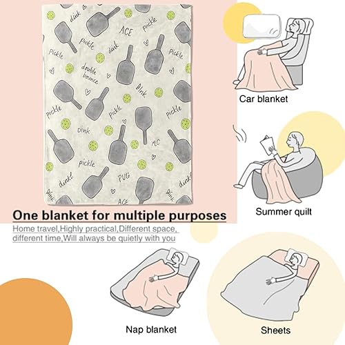 Miniatura 3 de Manta de pickleball con bonito patrón de raqueta y pelota, ligera manta de franela para camping, sofá, silla, oficina, cama, decoración del hogar,