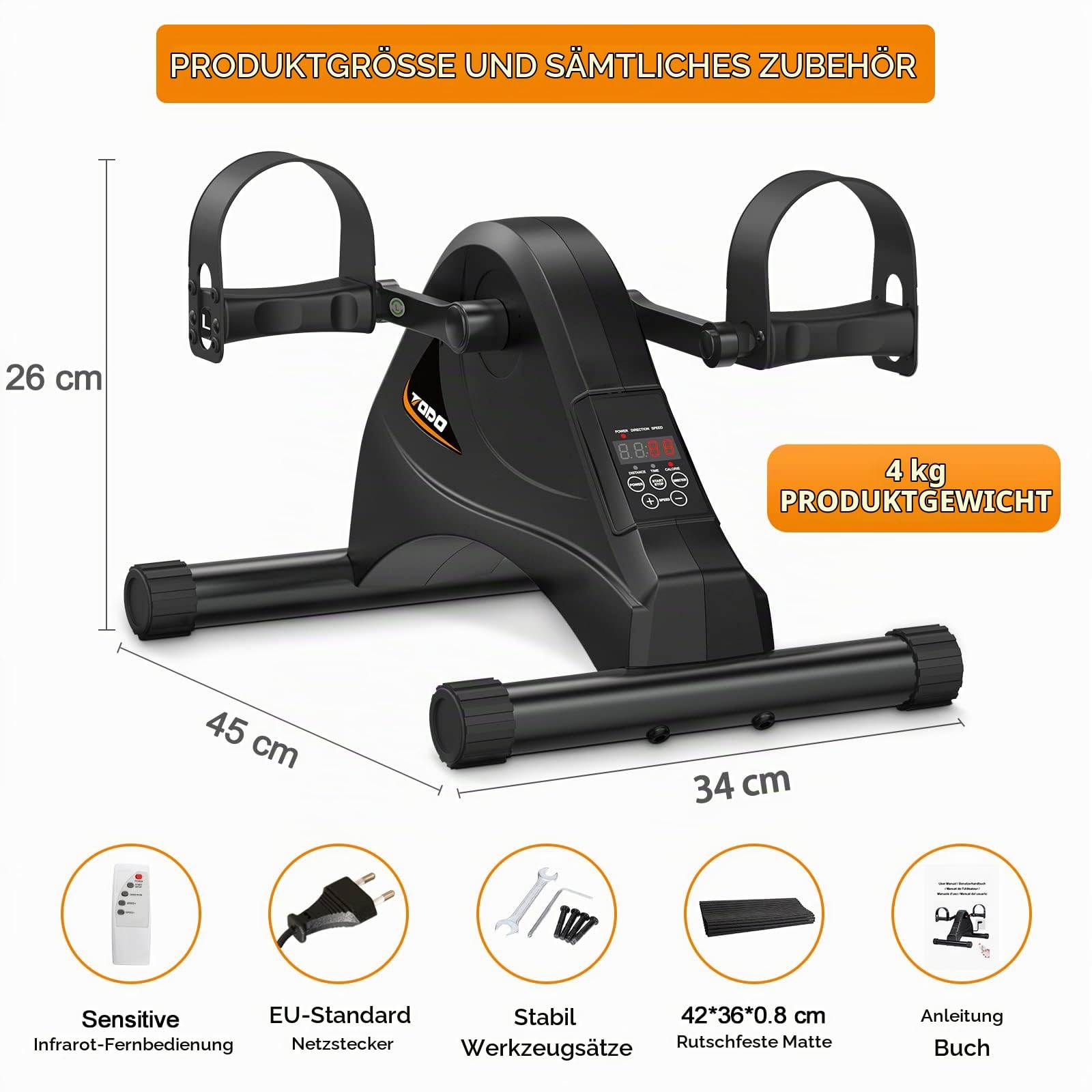 TODO Mini Heimtrainer Elektrischer, Fitness Bike Arm- und Beintrainer im Sitzen für Senioren Sportgeräte Zuhause mit Fernbedienung und Großes Display