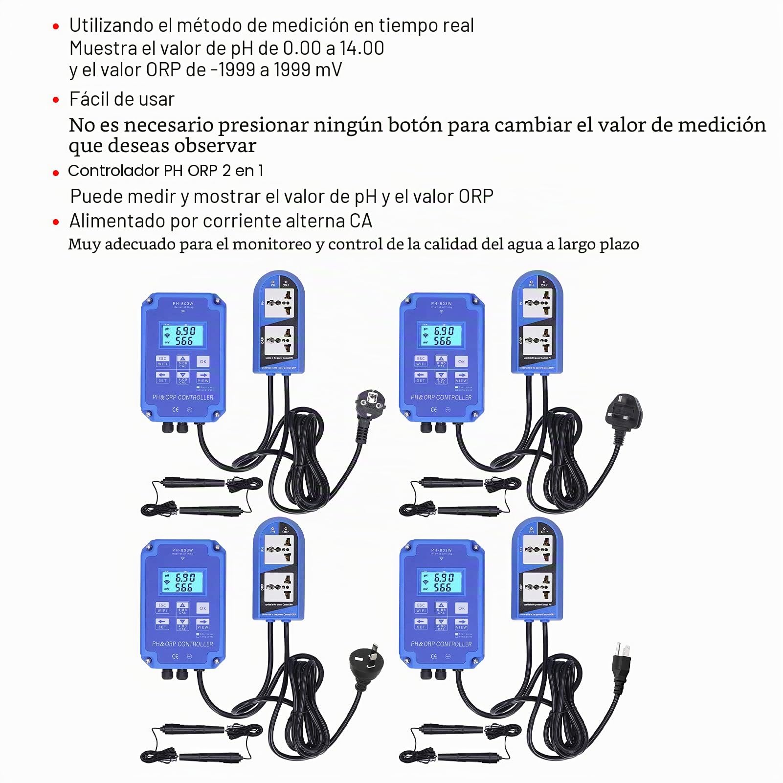 PH ORP Medidor de Prueba de Agua de Parámetros Múltiples con Controlador ORP Redox para Monitoreo y Control de Calidad del Agua a Largo Plazo(EU Plug 250V)