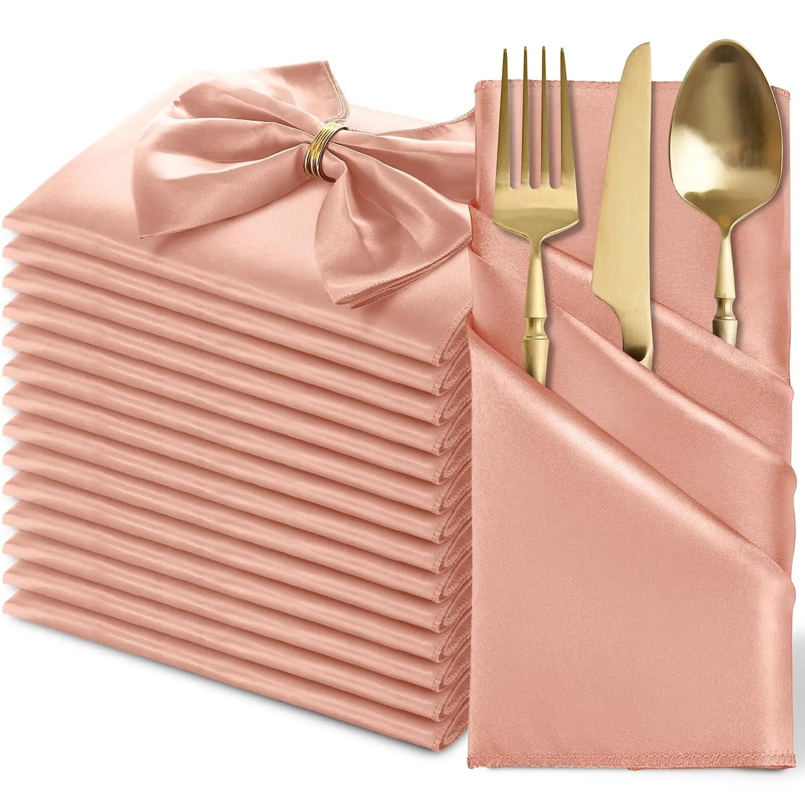 Table Napkins 24Pcs 30x30cm Satin Napkin Square Dinner Napkins Weddings Party Soft Table For Romantic Decoration(24Pcs Champagne pink)