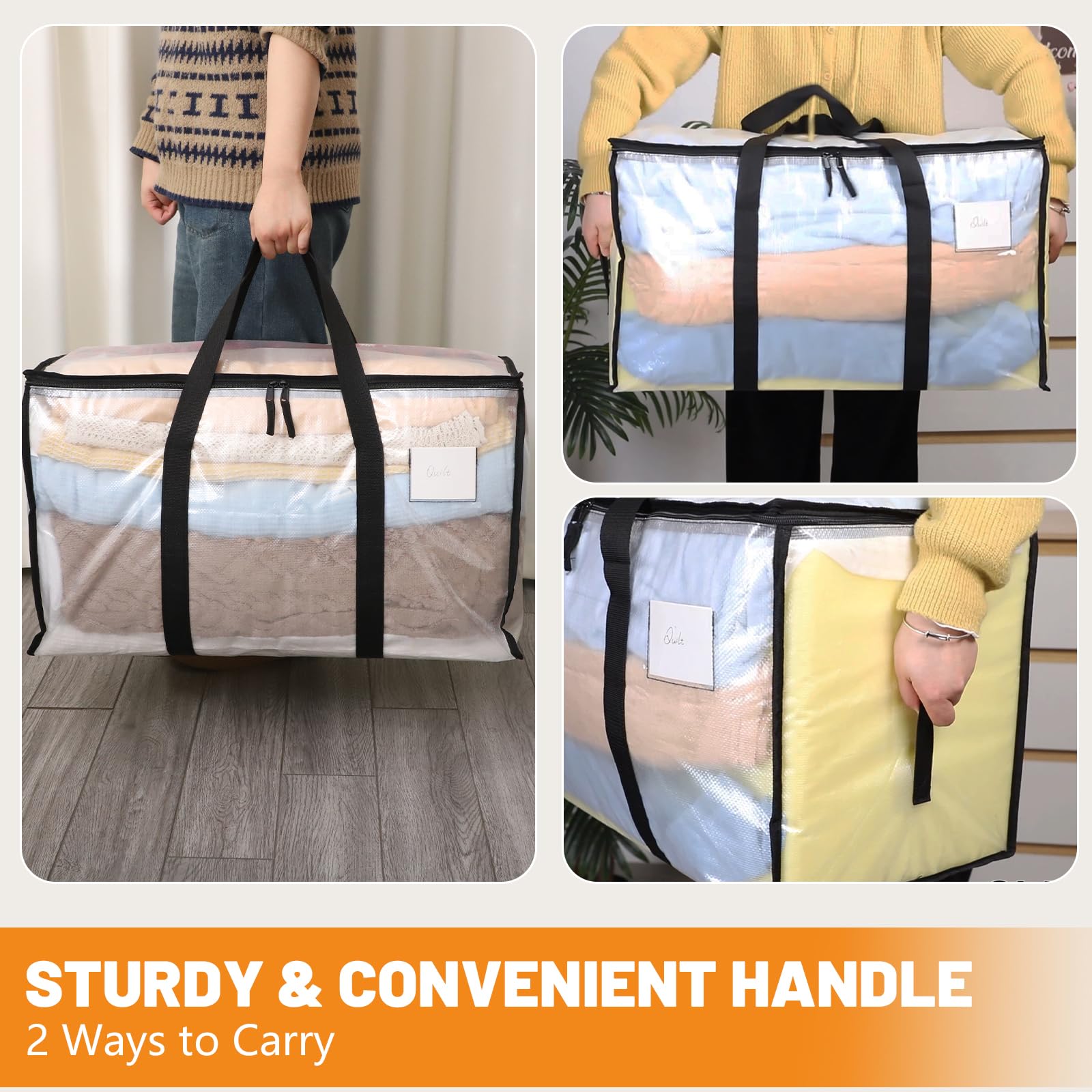 Yafe Paquete de 7 cajas grandes transparentes de almacenamiento de ropa con tapas, capacidad de 91 litros para mudanzas, ropa, ropa de cama, edredón, juguetes