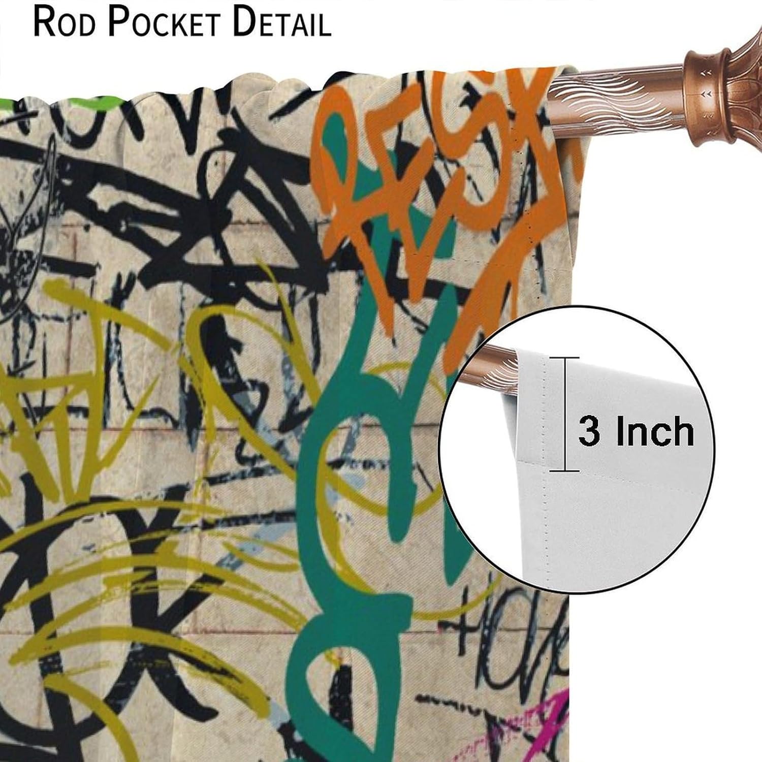 Graffiti Blackout Curtains for Boys Room,Modern Rap Graffiti Abstract Art Street Wall Symbol Lines Window Drapes Print for Kids Girls Bedroom Juvenile Room Bathroom 42x63in