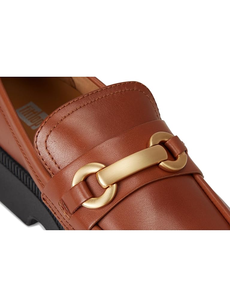 Tan FitFlop F-Luma Chunky-Snaffle Leather Demi-Wedge Loafers