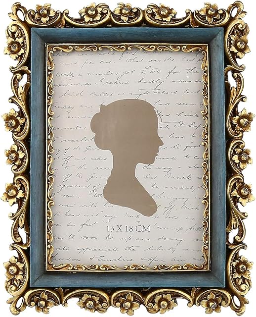 Sunlit Large Vintage Picture Frame 8x10 Inch, Indigo Antique Photo Frames with Glass Front, Ornate Photo Display, Tabletop Wall Hanging, Gift Ideas, 20x25 cm