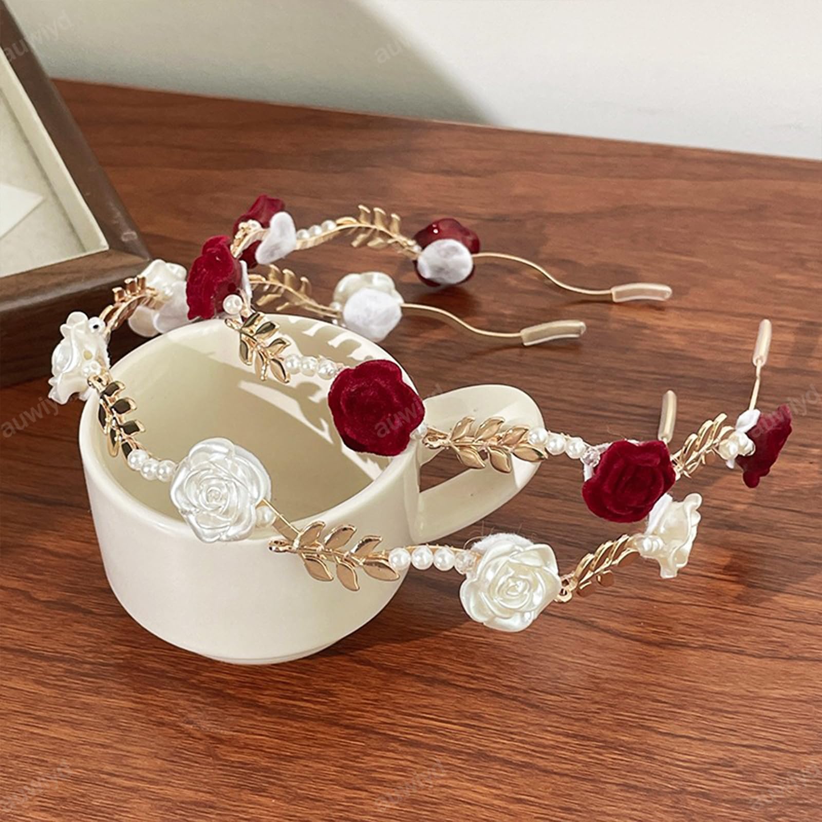 Amazon.com : auwiyd 2 PCS Rose Vine Gold Headband Metal  display picture 1
