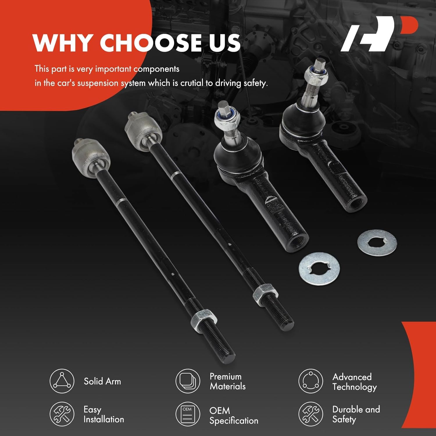 A-Premium Set of 4, Front Inner Outer Tie Rod End Kit, Compatible with Dodge Durango 2000-2003, Dakota 2000-2004, RWD