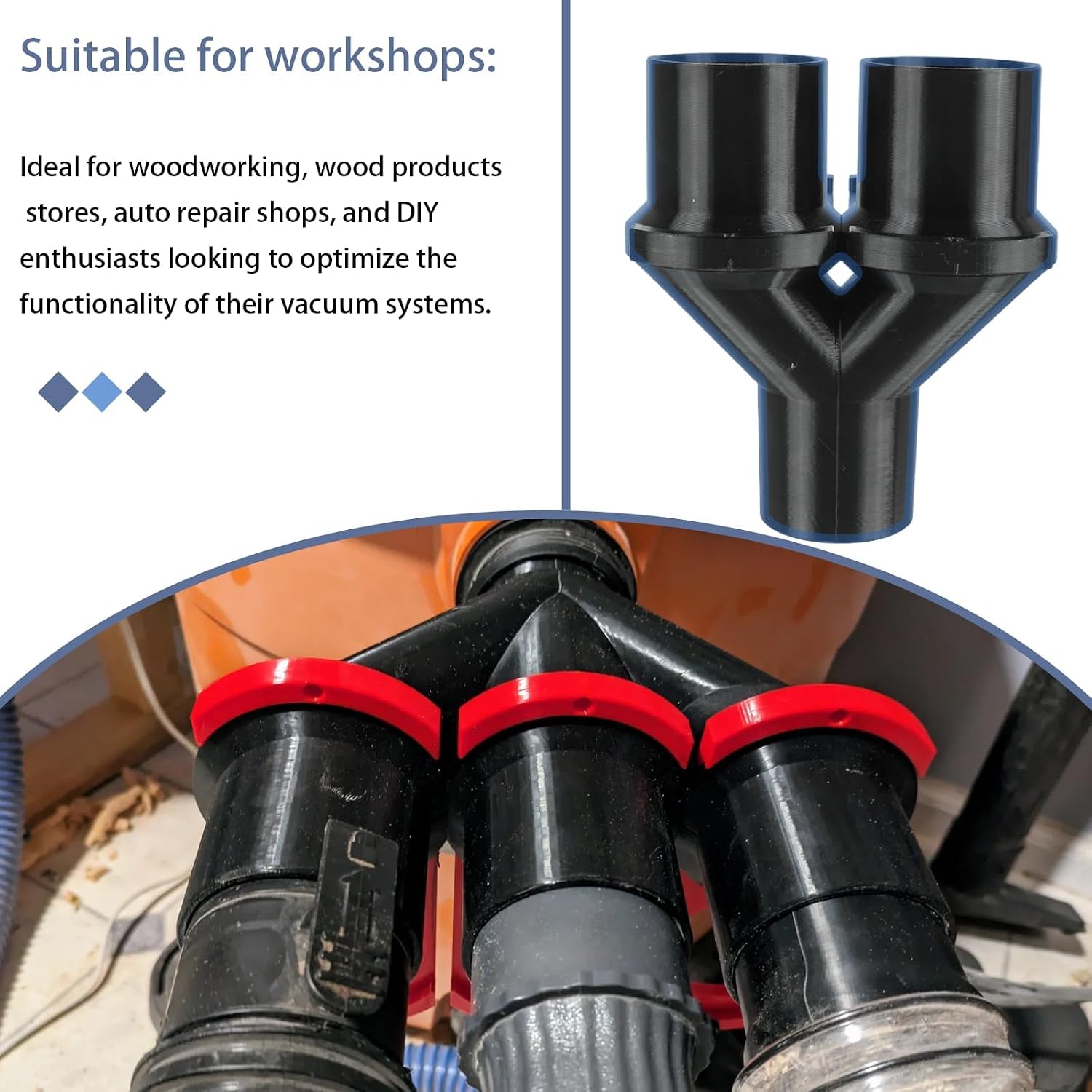 Hose Splitter 3 Way with Blast Gates, Compatible with Ridgid Shop Vac – Heavy-Dust Port Design, 2-1/4 Inch for Small Shop Vac, Bolt or Glue Mount (2 way)