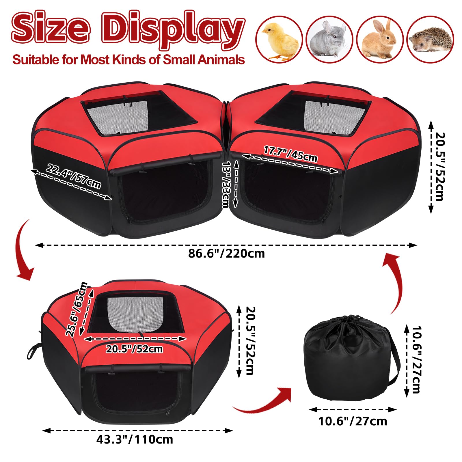 2 Piezas Corralitos para Animales Pequeños, Caja Incubadora para Pollitos, Jaula para Mascotas con Cubierta y Cremalleras, Plegable, Valla portátil Repelente al Agua para Interior & Exterior