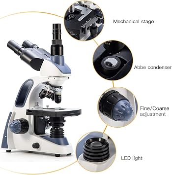 SWIFT SW380T 40X-2500X,Trinocular Compound Lab Microscope with Double Layer Mechanical Stage,Siedentopf Head, Wide-Field 10X/25X Eyepieces