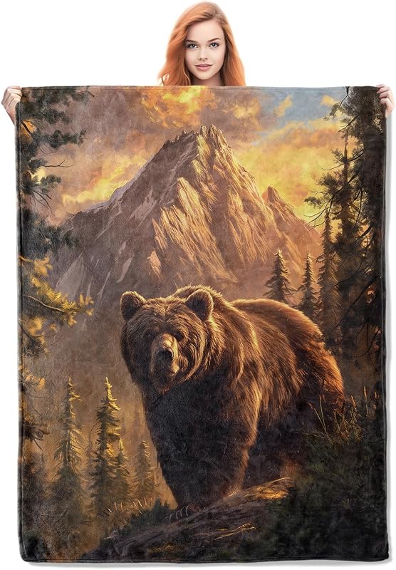 Bear Blanket Gifts for Women Girls Adults Soft Warm Lightweight Cozy Plush Wild Animal Throw Blankets for Bedroom Living Room Sofa Home Decor 60"x50"