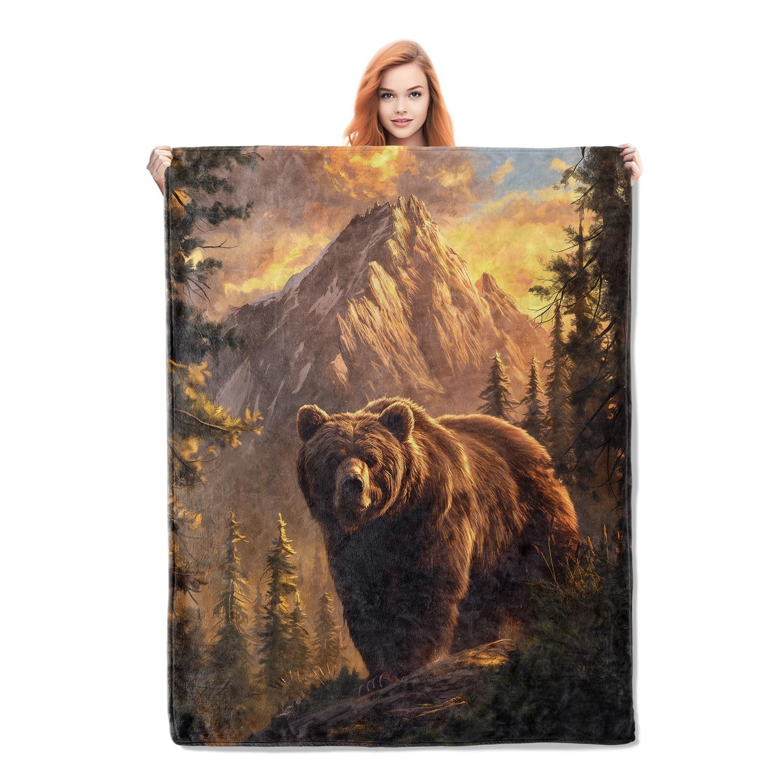Bear Blanket Gifts for Women Girls Adults Soft Warm Lightweight Cozy Plush Wild Animal Throw Blankets for Bedroom Living Room Sofa Home Decor 60"x50"