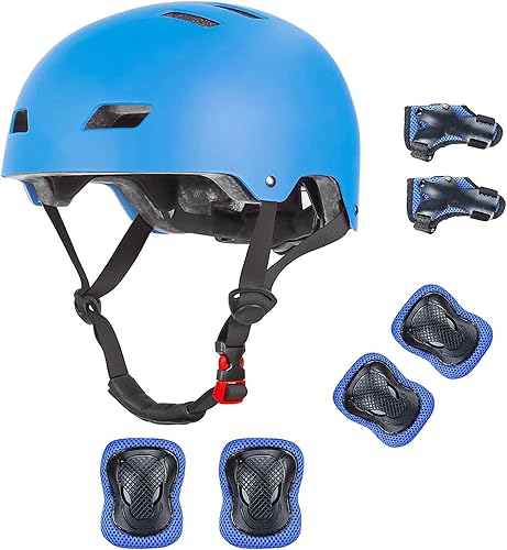 Casco de patineta con rodilleras, coderas, muñequeras para jóvenes de 2 a 14 años, ventilación, multideporte, patineta, patinaje, patinaje,