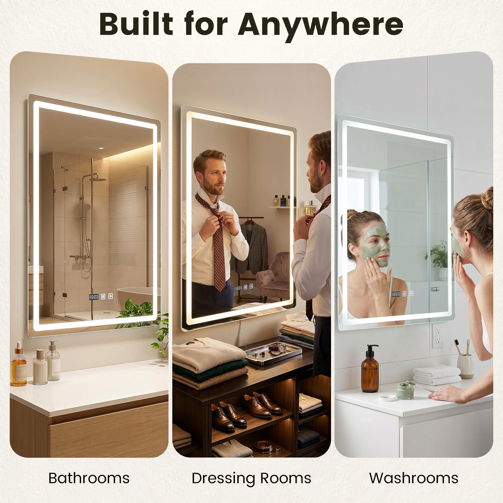 Miroir de Salle de Bain avec Éclairage 60 x 80 cm, LED avec 3 Couleurs de lumière à intensité Variable, Désembuage, Miroir Lumieux Mural Dimmable pour Coiffeuse, Chambre