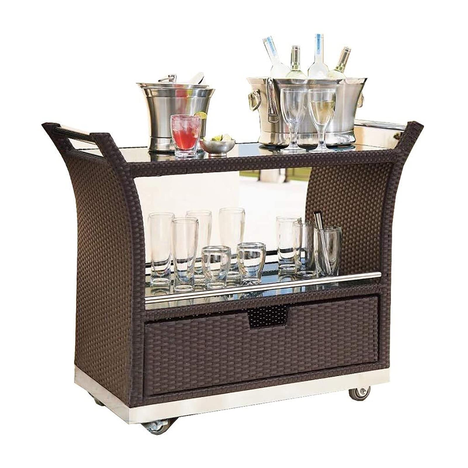Chariot de Service Voiture de Livraison 2 étages hôtel Commercial Chariot extérieur extérieur Restaurant Occidental Boisson thé Chariot à thé (Marron, 108 * 90 * 58 cm) (16 kg)