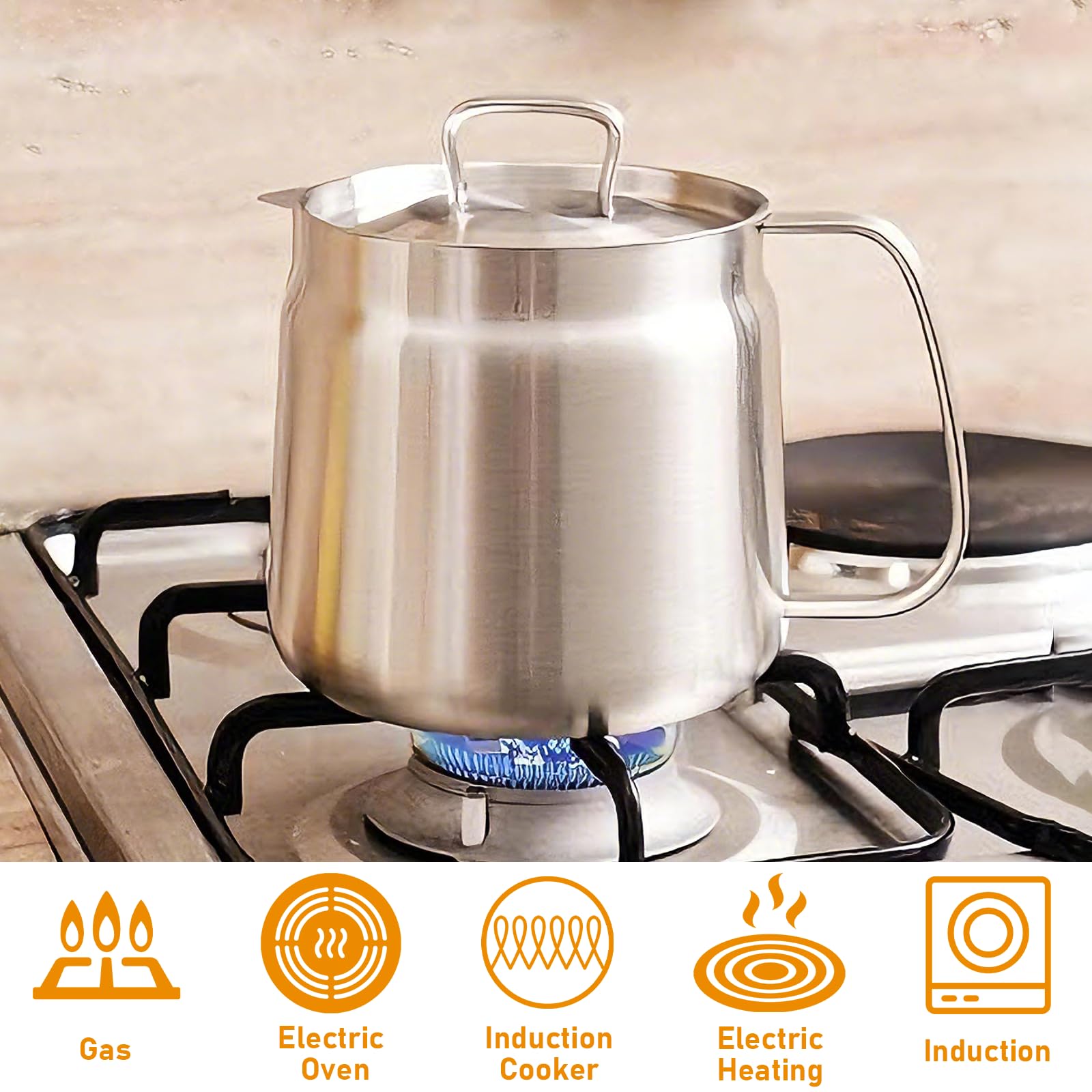 Passoire pour friteuse, pot de filtre à huile en acier inoxydable 304 avec panier filtrant, couvercle anti-poussière et plateau antidérapant avec poignée, récipient à graisse bacon, réservoir de