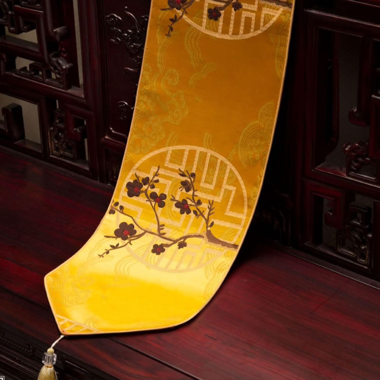 Camino de mesa rectangular de poliéster, color amarillo dorado, 33 x