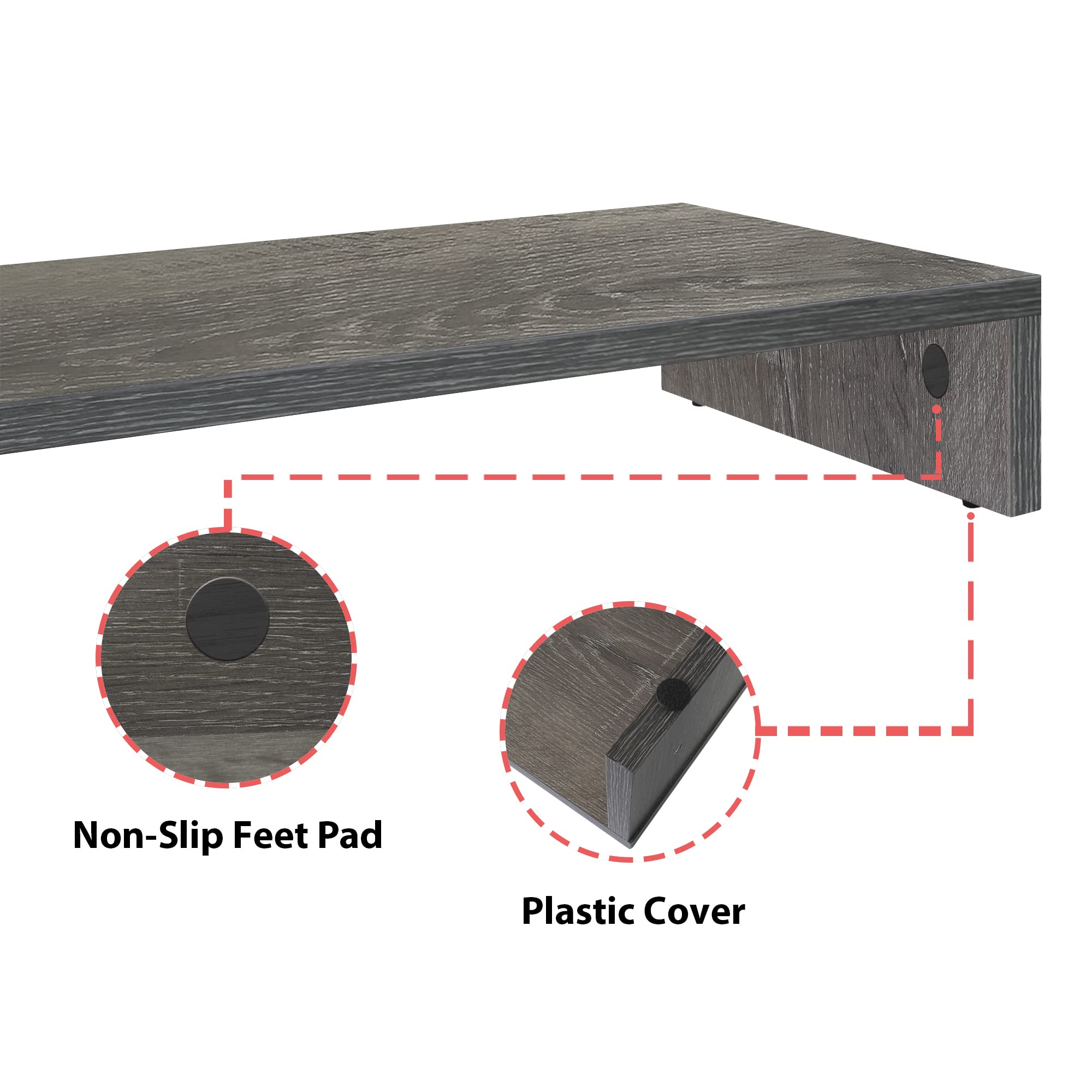 Bestier Supporto per monitor in legno per PC, supporto per scrivania, monitor/TV, supporto da scrivania per laptop, supporto in legno P2 (grigio, 40 cm)