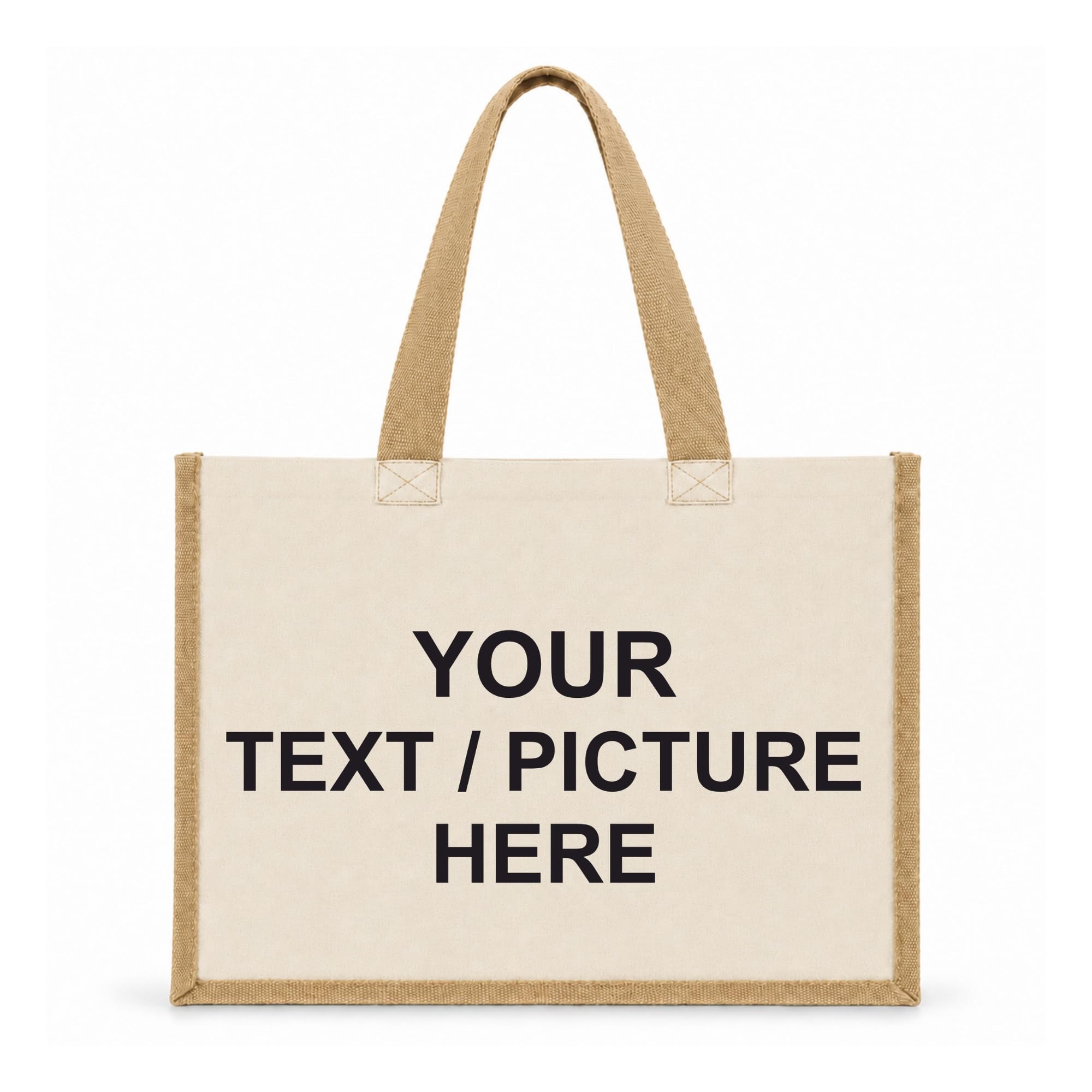Printshirts Personalised Canvas Tote Bag – Custom Shopping Bag with Image, Logo or Text, Large Reusable Shoulder Bag, Natural Contrast Colour Handles, Personalised Gift Bag Natural