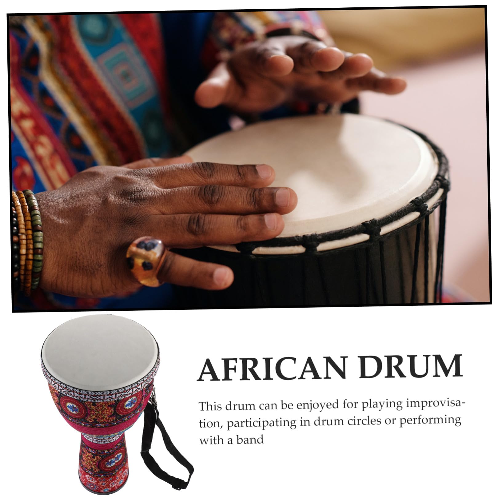 SUPVOX Instrumento de Percusión Africano Infantil de 8,5 Pulgadas Piel de Cabra Roja, Instrumento Musical Colorido para Niños Principiantes, Ligero y Portátil, Juguete Varios Estilos