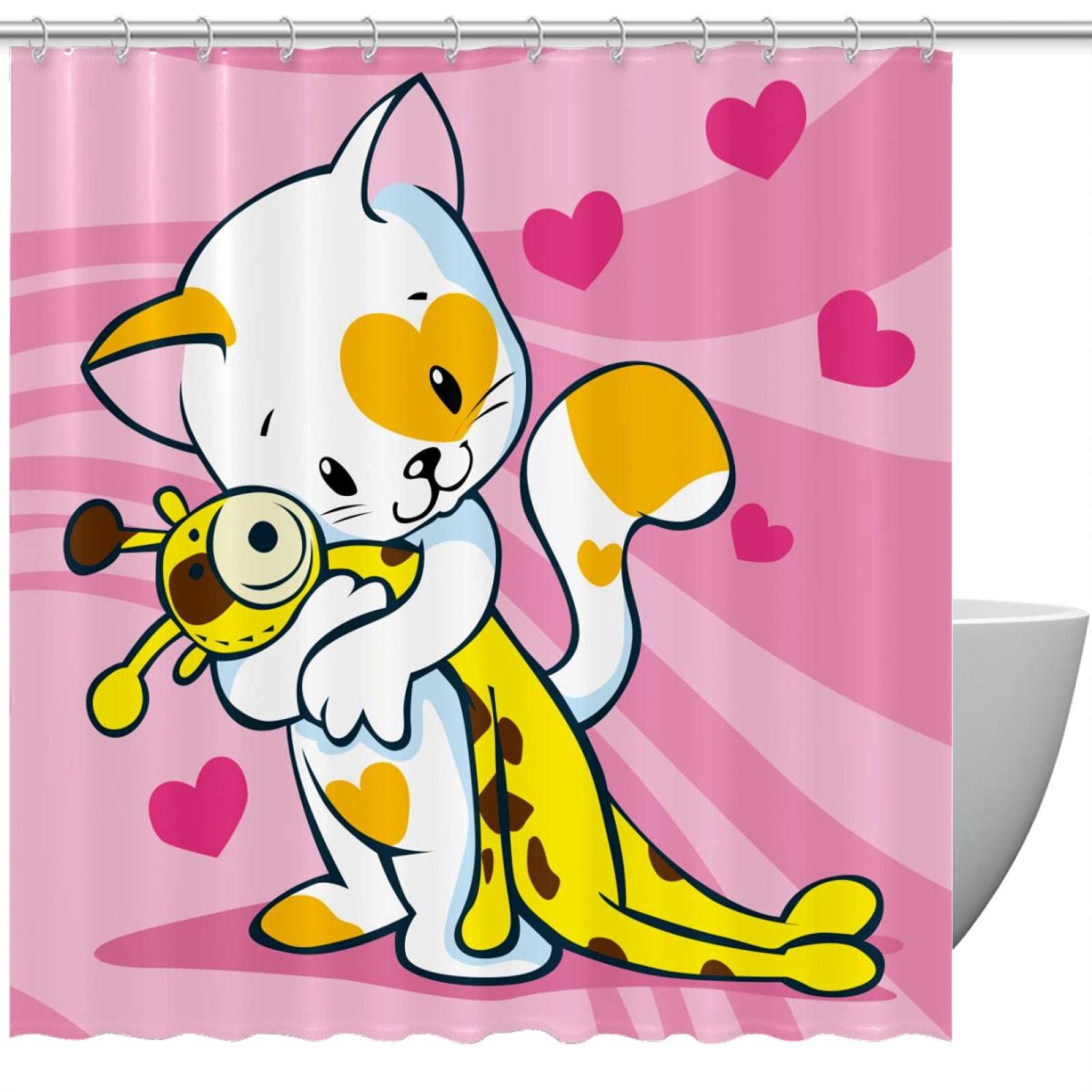 Rideau de douche imperméable chat et girafe anti-éclaboussures