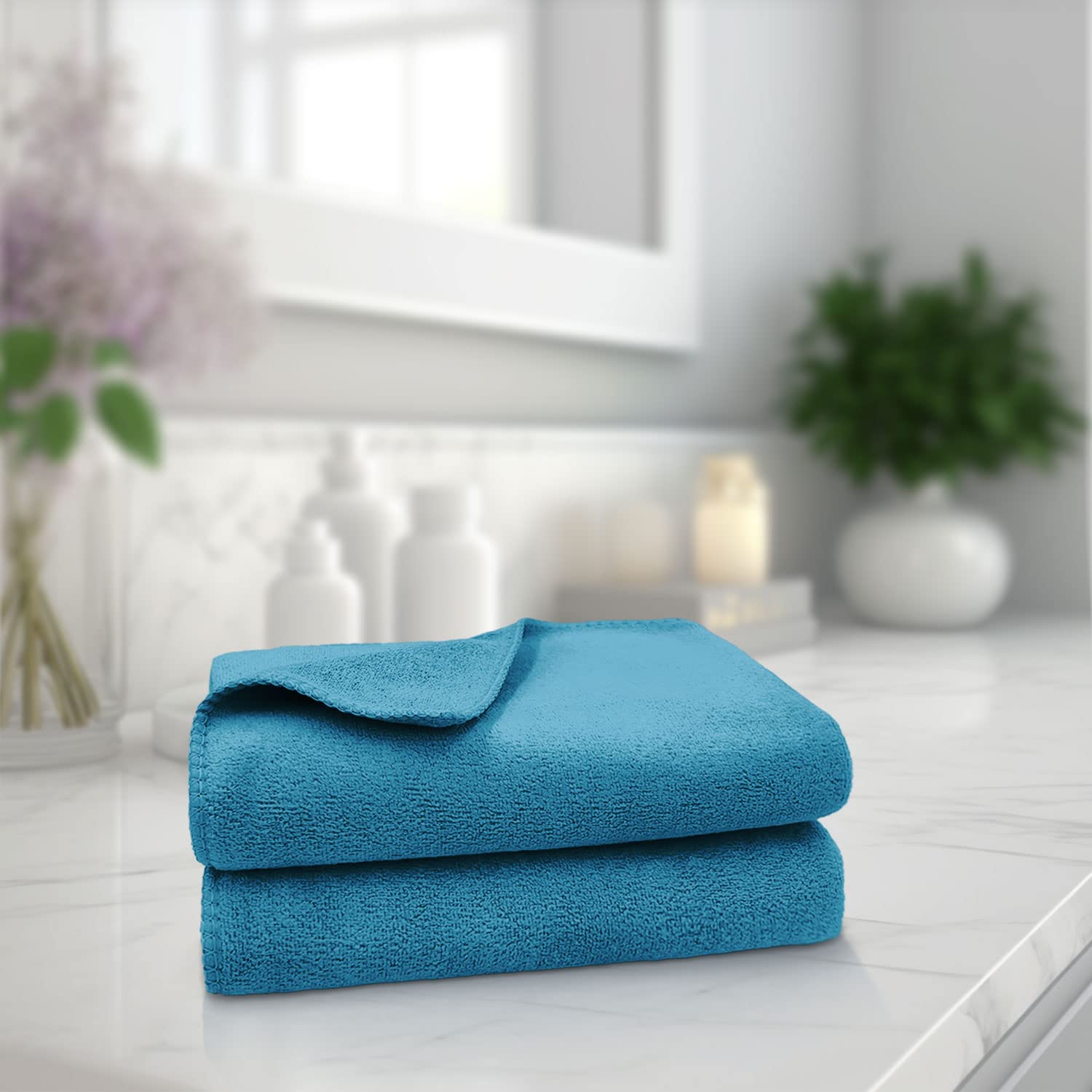 SassoonVenir Microfiber 2 Piece Hand Towels in 450 GSM (40x60cm, Peacock Color) - Absorbent & Quick Dry Multipurpose Hand Towels