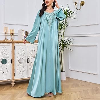 Ruziyoog Women's Muslim Kaftan Abaya Dress Long Sleeve Self Tie Islamic Eid  Ramadan Dresses Middle East Arabian Robe Gown Light Blue at Amazon Women's  Clothing store