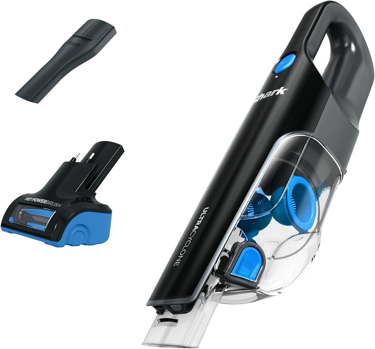 SHARK UltraCyclone Pet Pro Aspiradora de mano inalámbrica, potente succión, aspiradora de mano para coche y hogar, herramienta motorizada para mascotas, herramienta para rincones, vaso para polvo XL, azul, CH950WM (renovado)