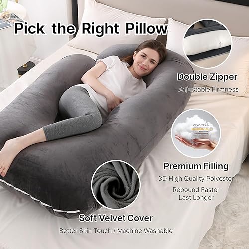 Miniatura 3 de ALLOPERA Almohada de embarazo, almohada de maternidad de cuerpo completo de 57 pulgadas con funda extraíble lavable, soporte para dormir para