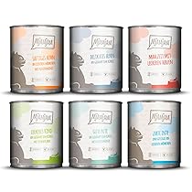 MjAMjAM Cibo umido premium per gatti, confezione mista III, pollo e zucca, tacchino, anatra e pollame, cuori, pollo, manzo, confezione da 6 (6 x 800 g), senza cereali con carne extra