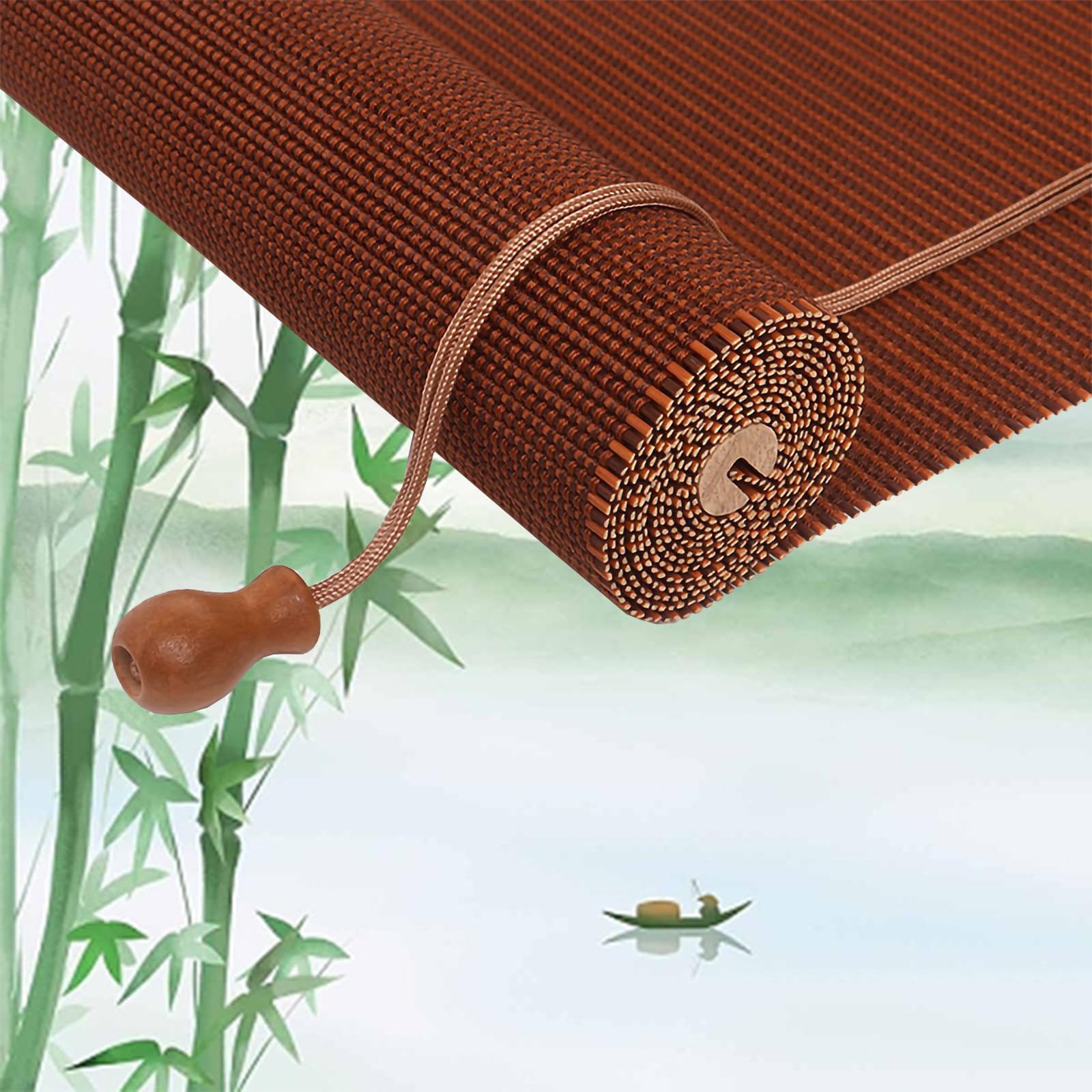 JFOZDM Bamboo Blinds, Bamboo Roller Blinds, Bamboo Blinds for Windows, Bamboo Shades for Windows, Custom Size, Bamboo Blinds for Indoor, Courtyard Garden, Balcony, Terrace, Outdoor Places