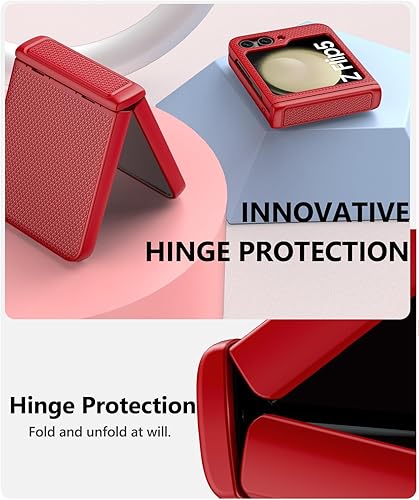 Miniatura 9 de Vihibii Funda para Samsung Galaxy Z Flip 5 con protector de pantalla trasera y protección de bisagra, ajuste delgado, antideslizante, textura
