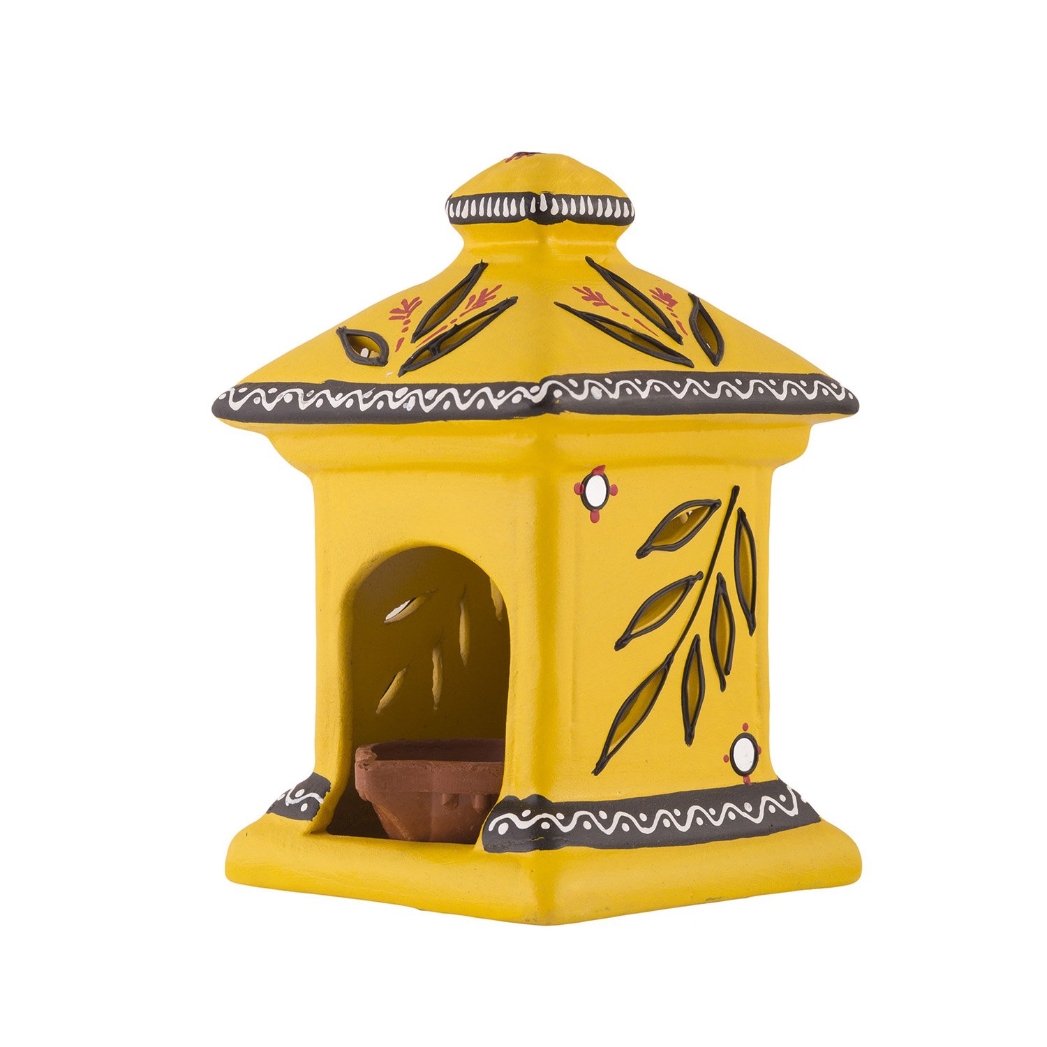Handmade & Handpainted Terracotta hut lamp (Yellow) - Image 2 thumbnail