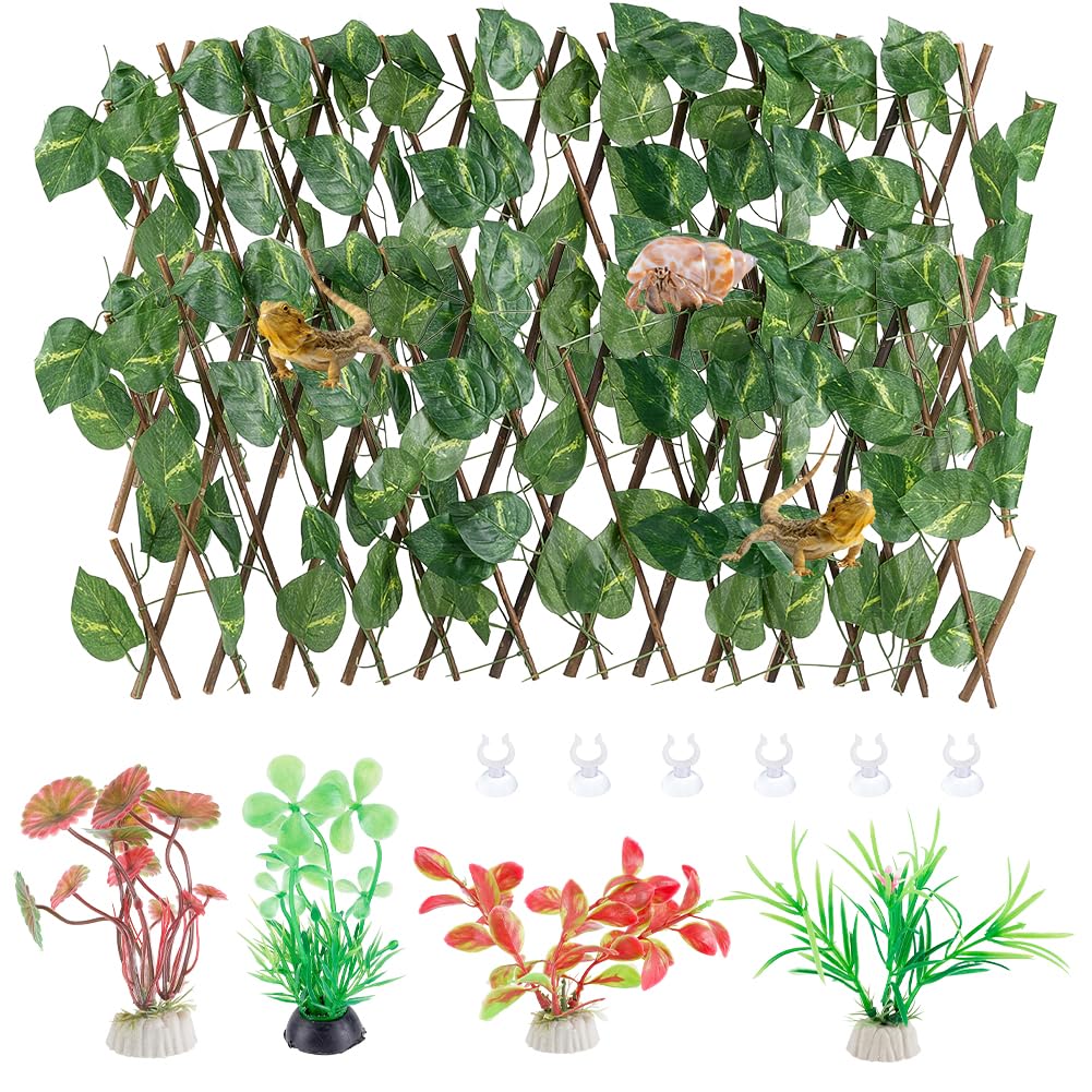 OLYCRAFT 5 plantas artificiales para acuario con 6 ventosas de plástico, juego de decoración de peces, plantas acuáticas artificiales para cangrejo ermitaño, peces dorados, peces luchadores