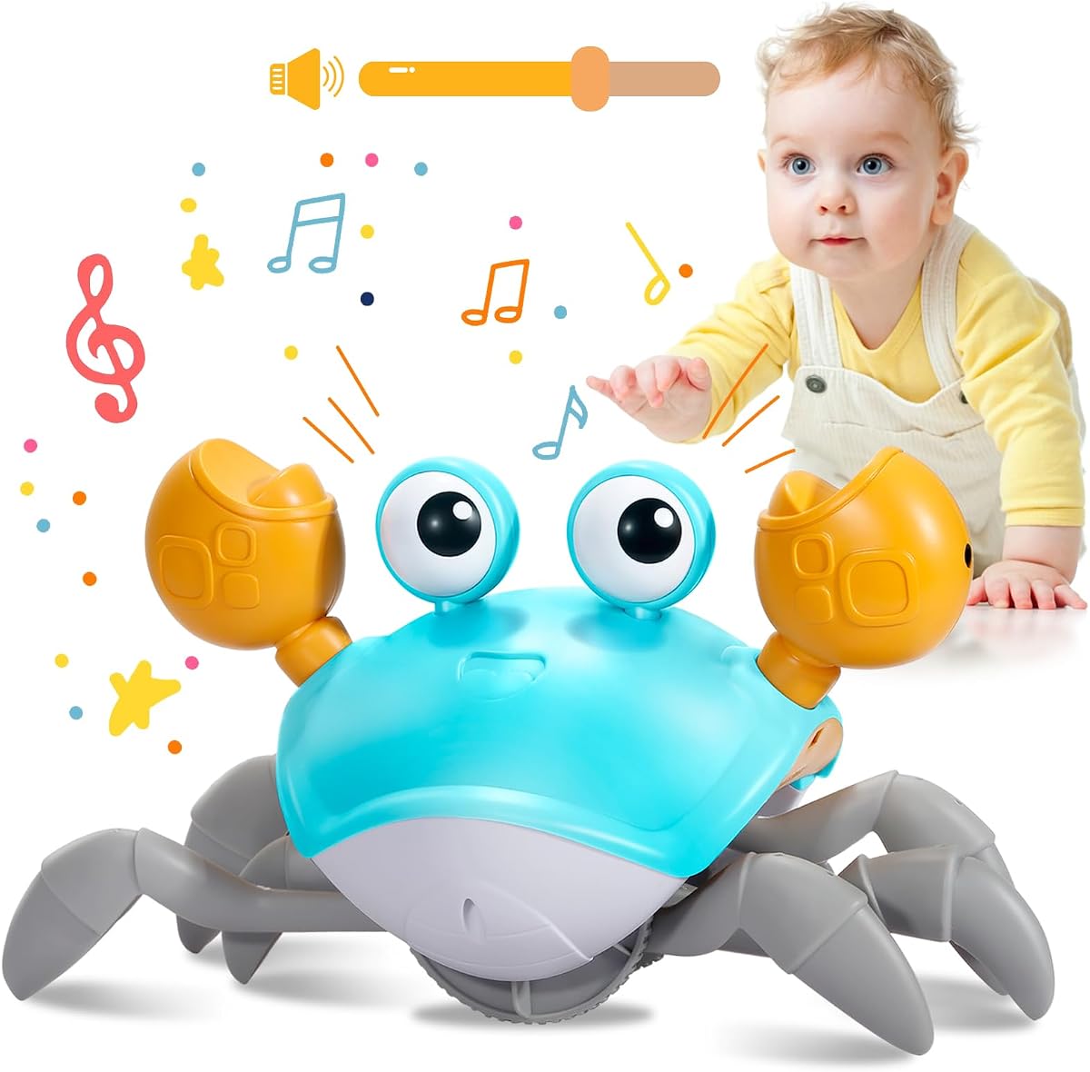 Plnlmls Crawling Crab Toy, Tummy Time Toys with Music and Lights | Interactive Moving Crab for Pre-walker, a Rechargeable Dancing toy Encouraging Walking & Early Development - Birthday Gift