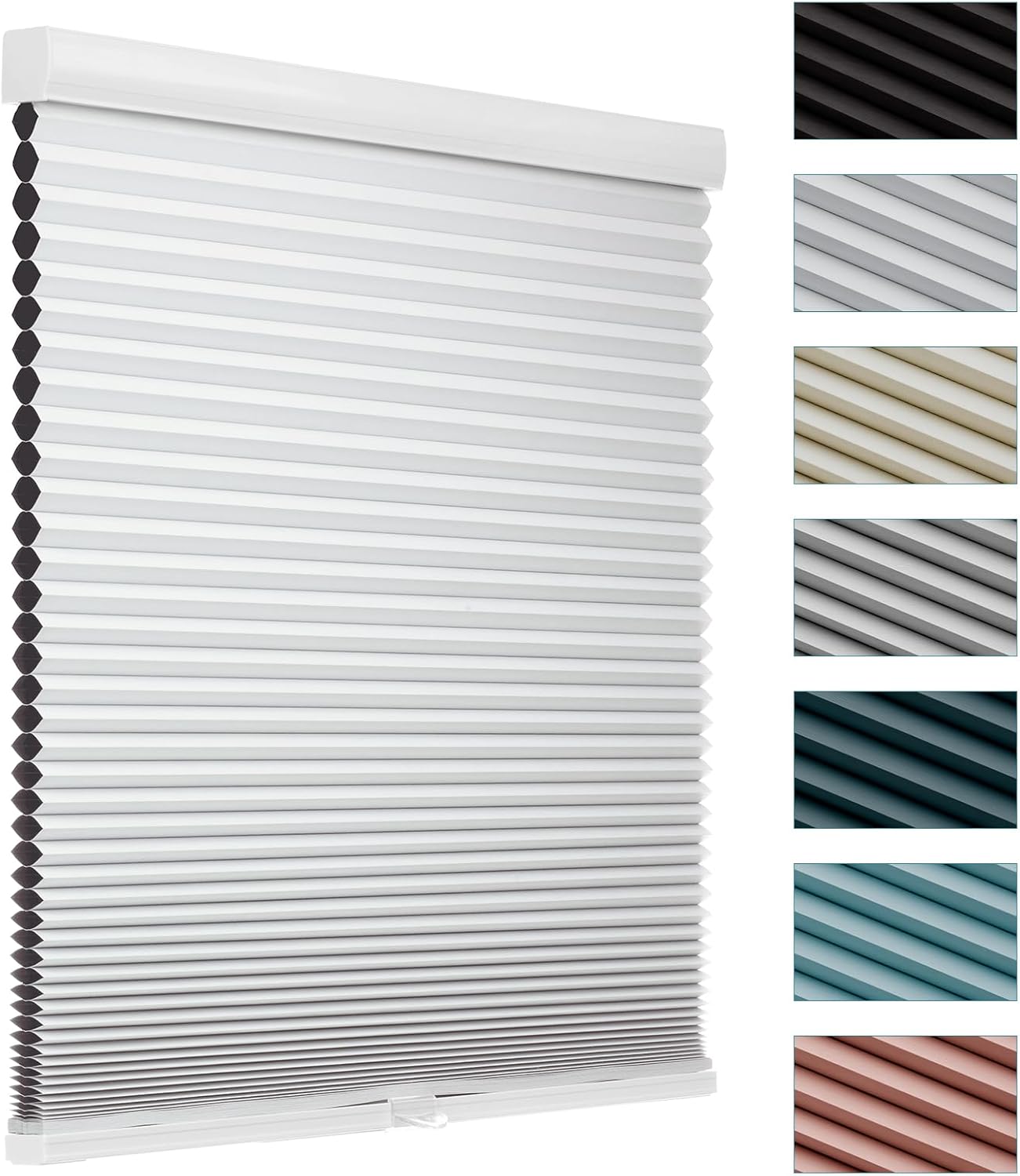 MYshade Custom Size Cellular Shades, Cordless Blackout Windows Blinds for Bedroom, Bathroom, Living Room Light Control Pull Down Customized Window Shades, 1.5 inch Honeycomb, Easy to Install, White White Customized Cordless