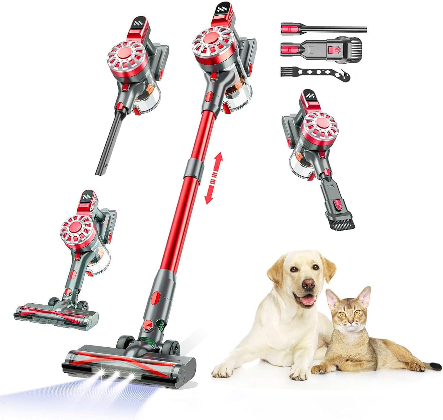 WLOTPO Cordless Vacuum Cleaner for Home,Lightweight Stick Vacuum Cordless Rechargeable with Power Suction, Up to 35 Mins Runtime, Hardwood Floor Vacuum for Pet Hair,Carpets,Tile(Cranberry Red)